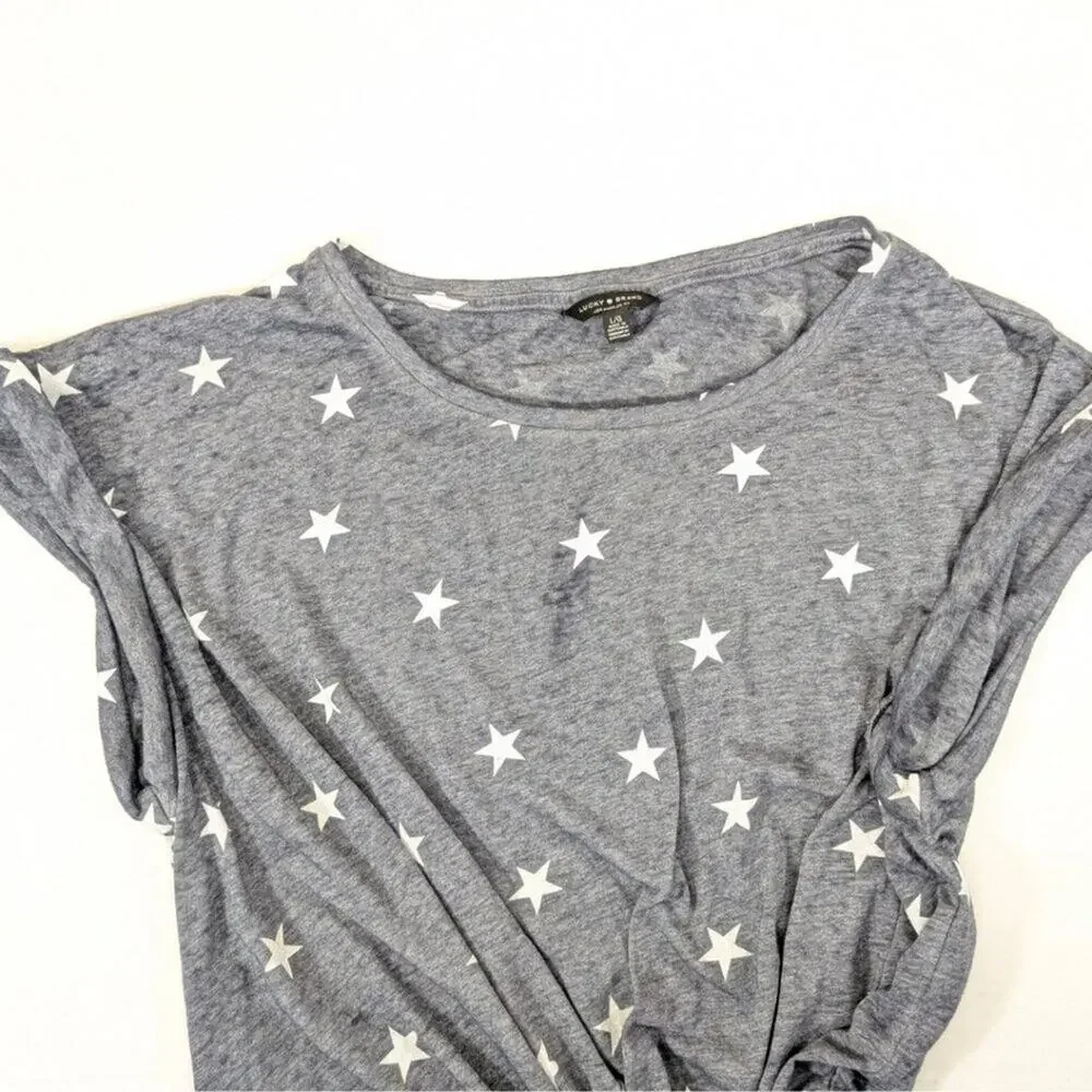 Lucky Brand Women's Large Blue Grey Soft Star Short Sleeve T-Shirt